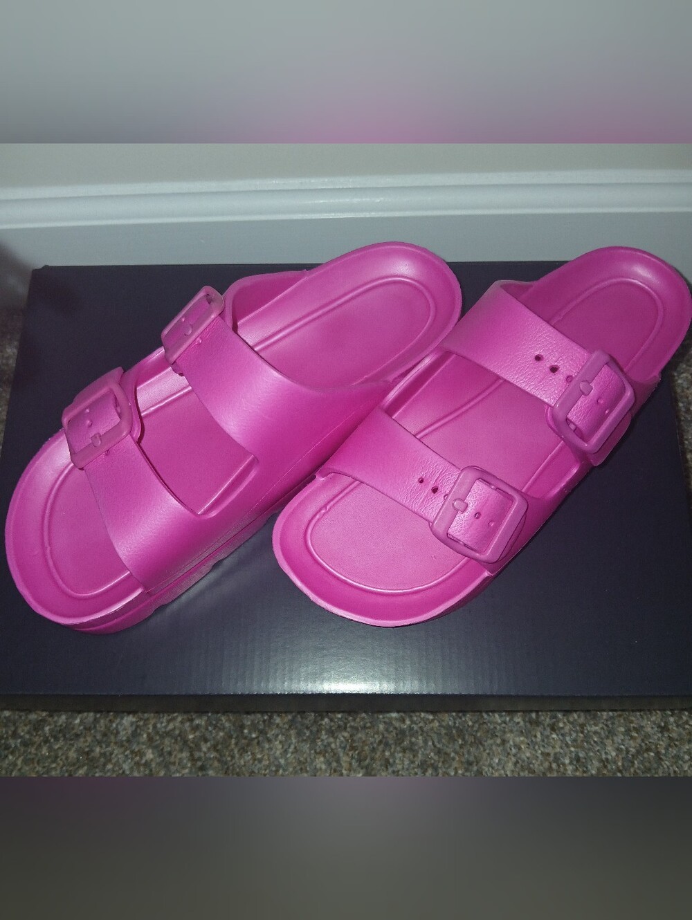 Women's Double-Buckle Slide Sandals in Hot Pink